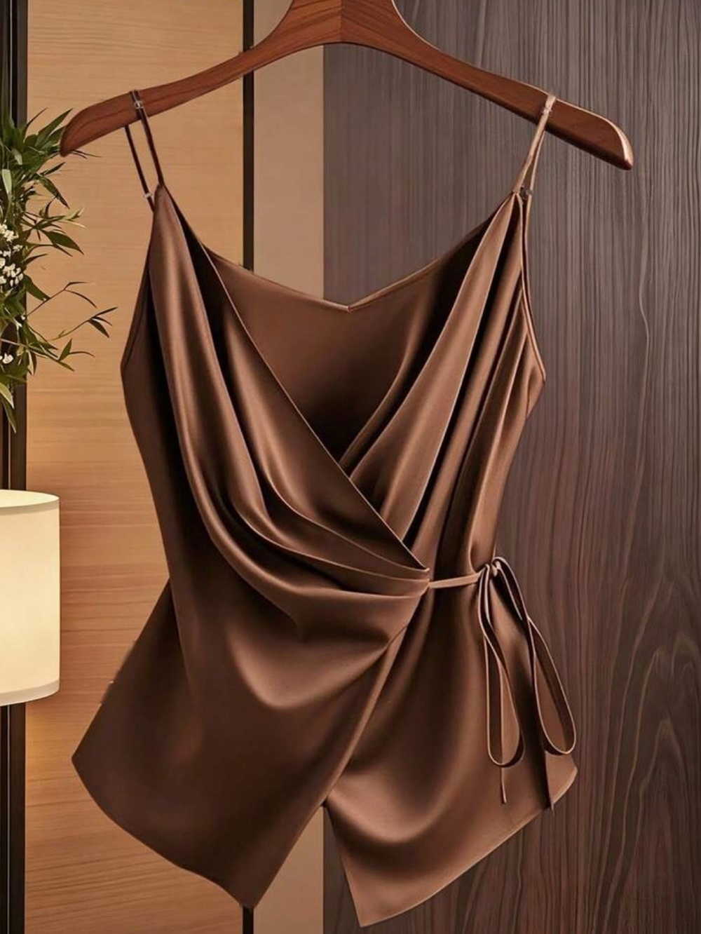 Elegant Brown Satin Camisole Top